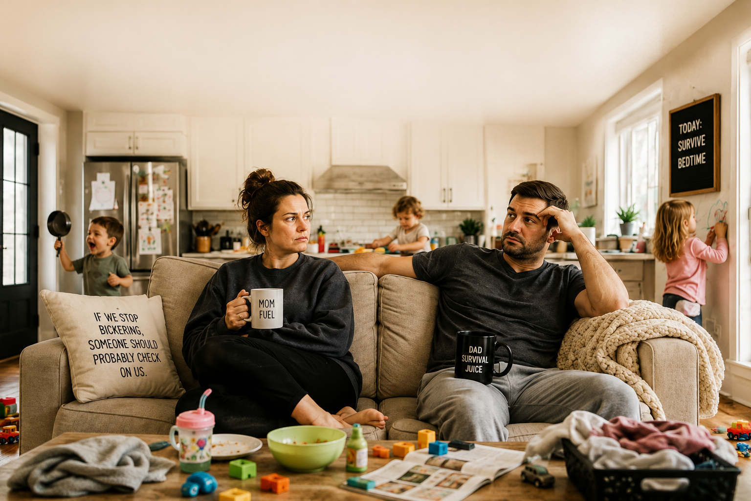 Marriage After Kids Is Basically Two Overtired Roommates Running a Tiny Circus